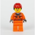 Stavební nebo železniční dělník s červenou helmou s dlouhými vlasy, Minifigurka pro LEGO City