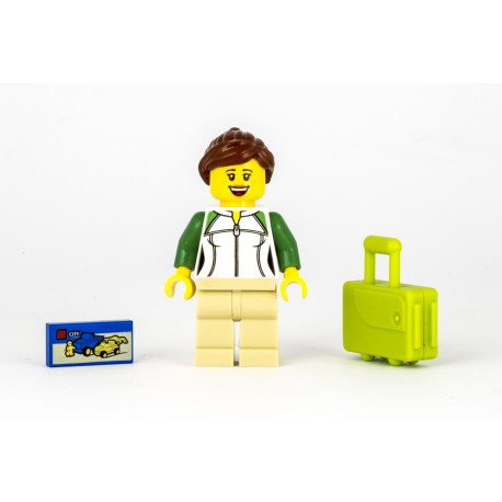 Cestující ze zavazadlem, kufrem na kolečkách a hrou z LEGO 60197 Osobního vlaku - originální Minifigurka LEGO City