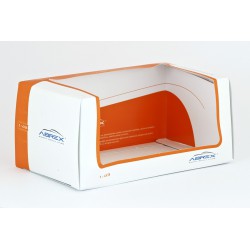 Přebal Abrex na vitrínku (box, krabička) větší − oranžový a bílý − ABREX 1:43 − MADE IN THE CZECH REPUBLIC