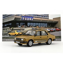 1985 ŠKODA 120 L − Tabáková, stříbrná kola, černé kryty kapoty a okna − Export / Tuzex − Abrex/Model DEPO 1:43